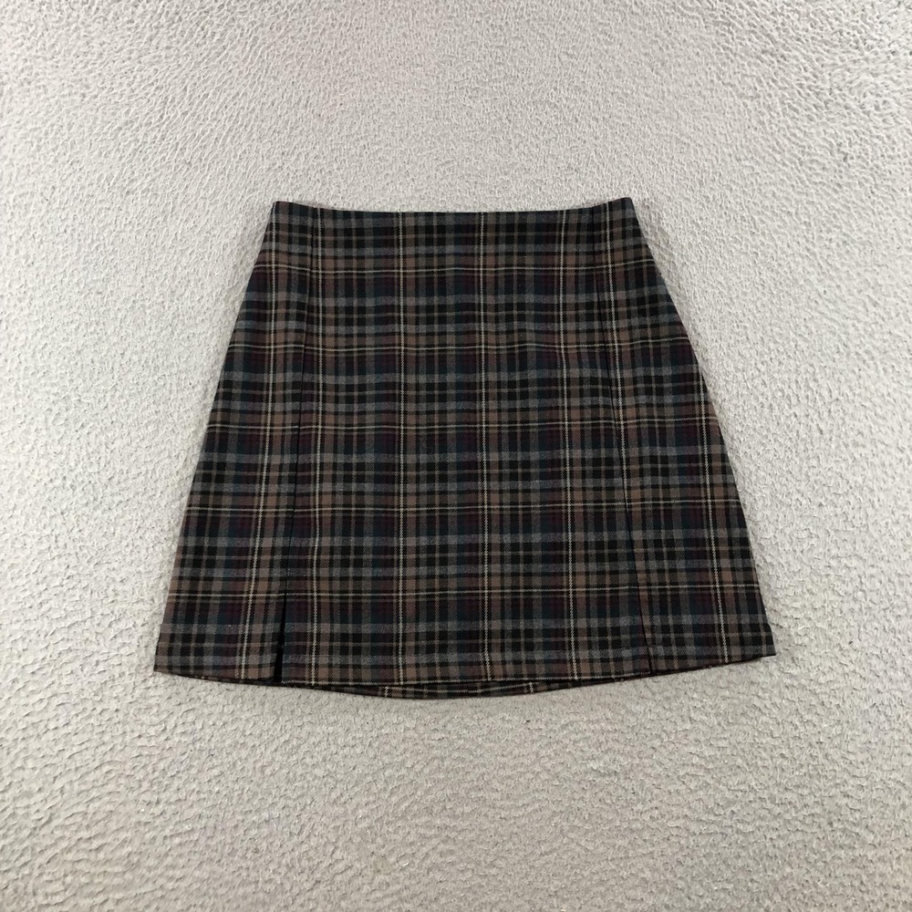 John Galt Skirt Womens One Size Brown Plaid Mini Zip Back Preppy Schoolgirl
